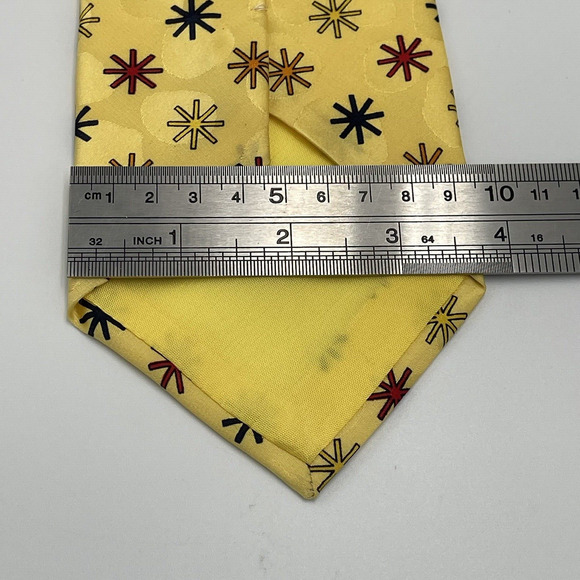 Vintage 90s V2 Versace Men's Harlequin Yellow Starburst Neck Tie 58" x 3.75" - Picture 5 of 6